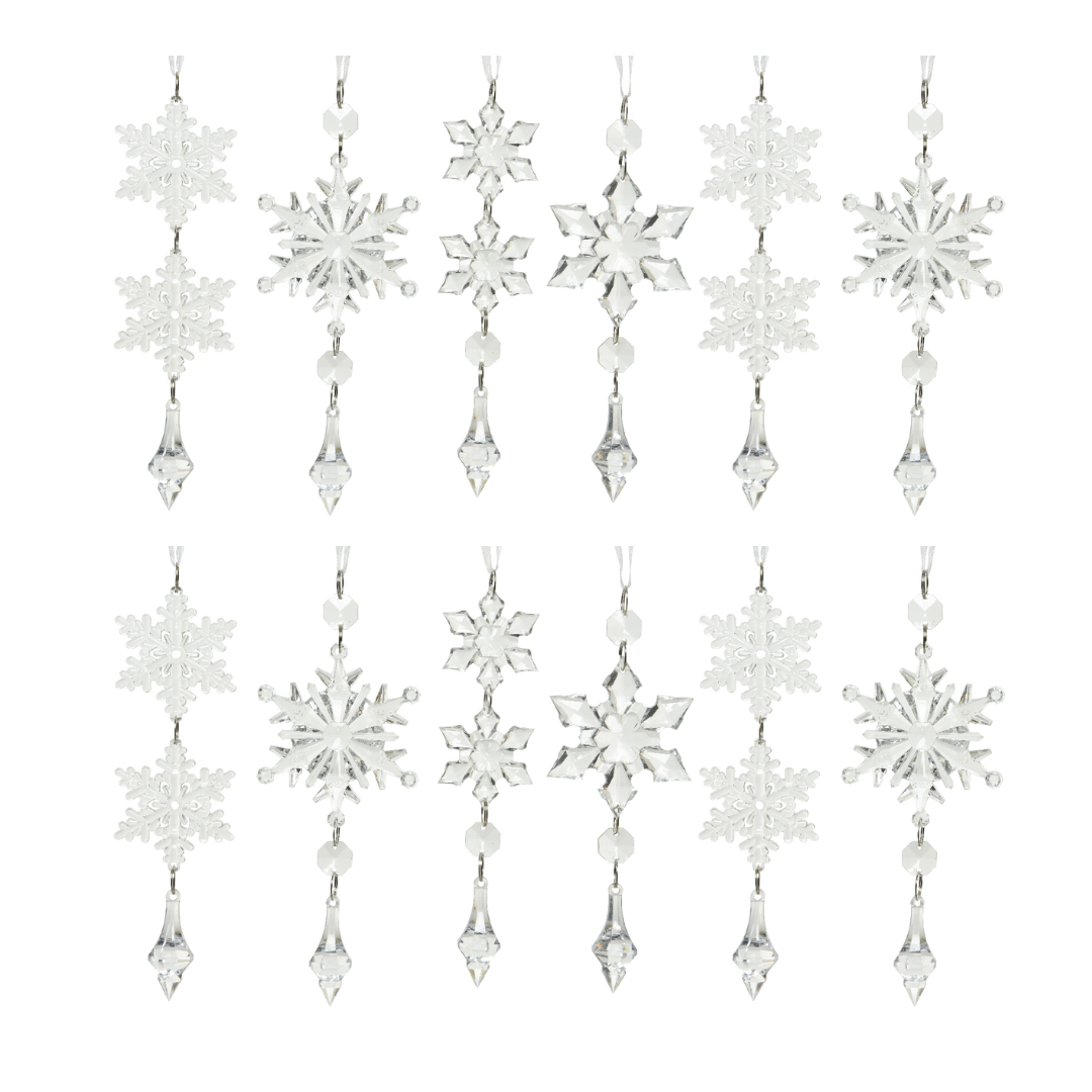 OFFERTA 12 FIOCCHI DI NEVE DA APPENDERE TRASPARENTI MODELLO ASSORTITO