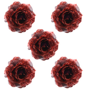 OFFERTA 5 ROSE APPENDIBILI CON CLIP 14CM CON GLITTER BORDEAUX