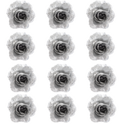 OFFERTA 12 ROSE APPENDIBILI CON CLIP E GLITTER 14X8,5CM ARGENTO