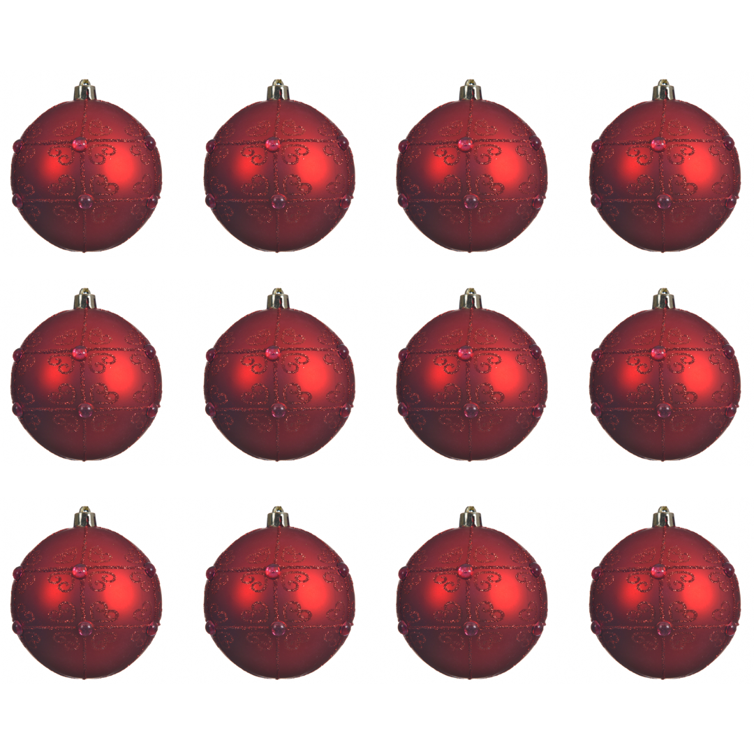 OFFERTA 12 SFERE CON PERLE D.8 CM ROSSO NATALE