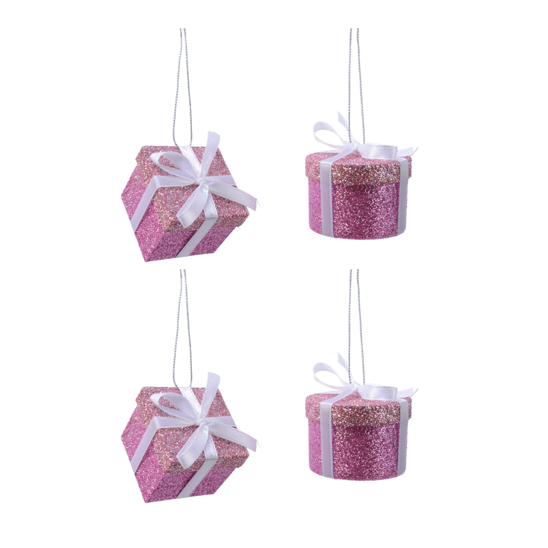 OFFERTA 4 DECORAZIONI REGALO DA APPENDERE H.3CM ROSA MODELLO ASSORTITO
