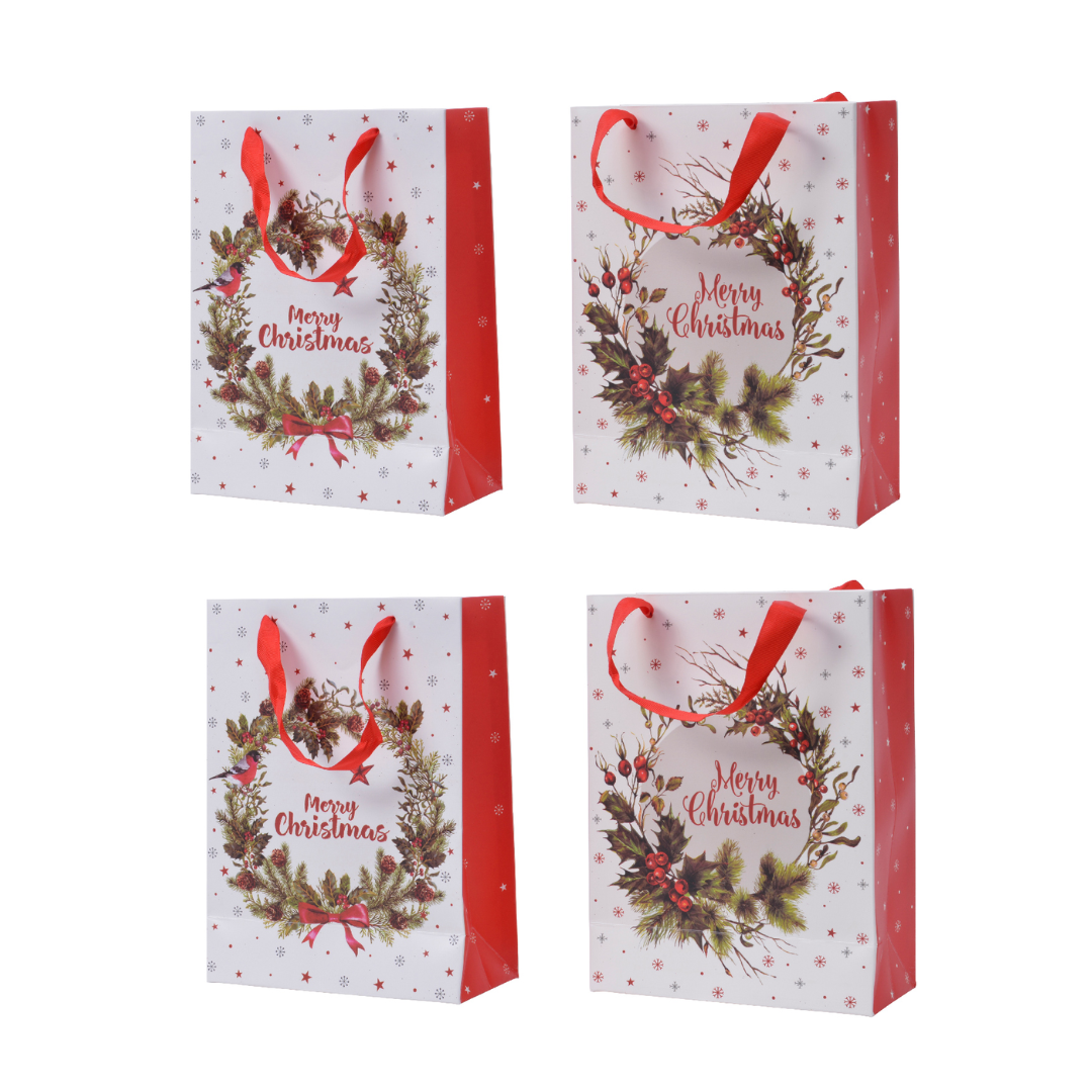 OFFERTA 4 BUSTE REGALO NATALIZIA 12X30X42CM MODELLO ASSORTITO