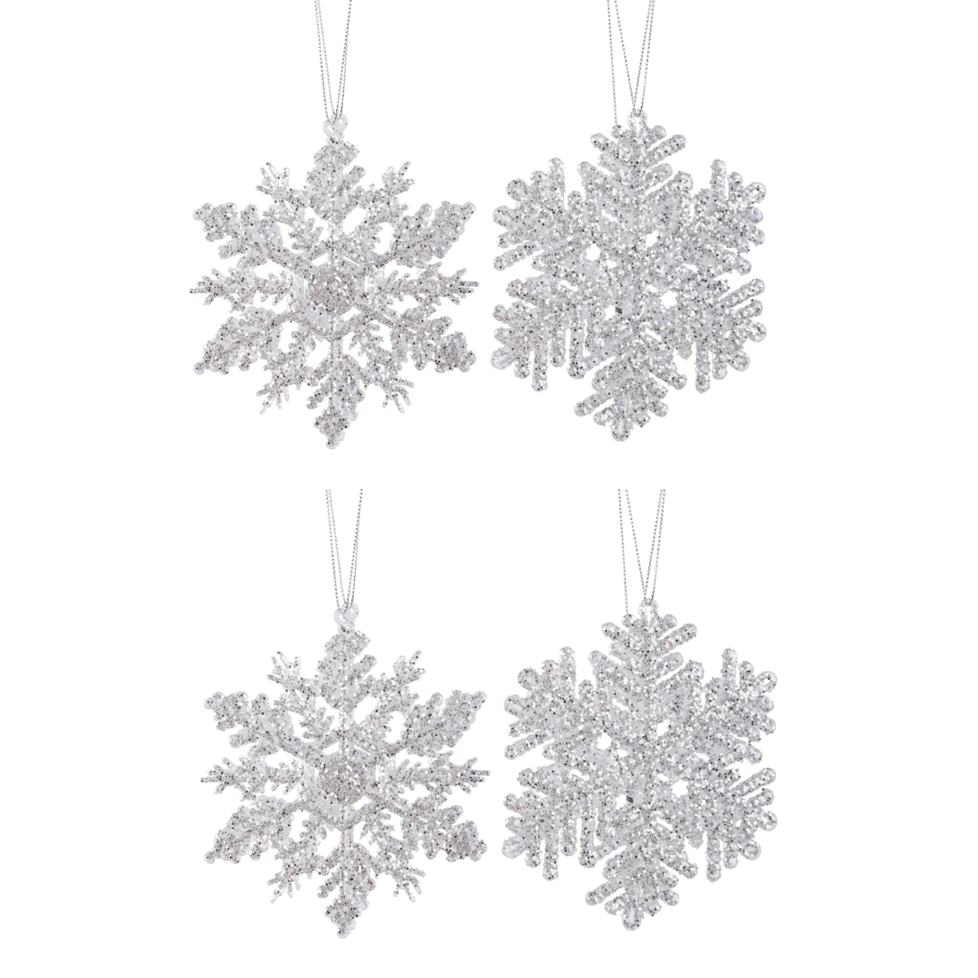 OFFERTA 4 FIOCCHI DI NEVE D.12CM TRASPARENTE/ARGENTO MODELLO ASSORTITO