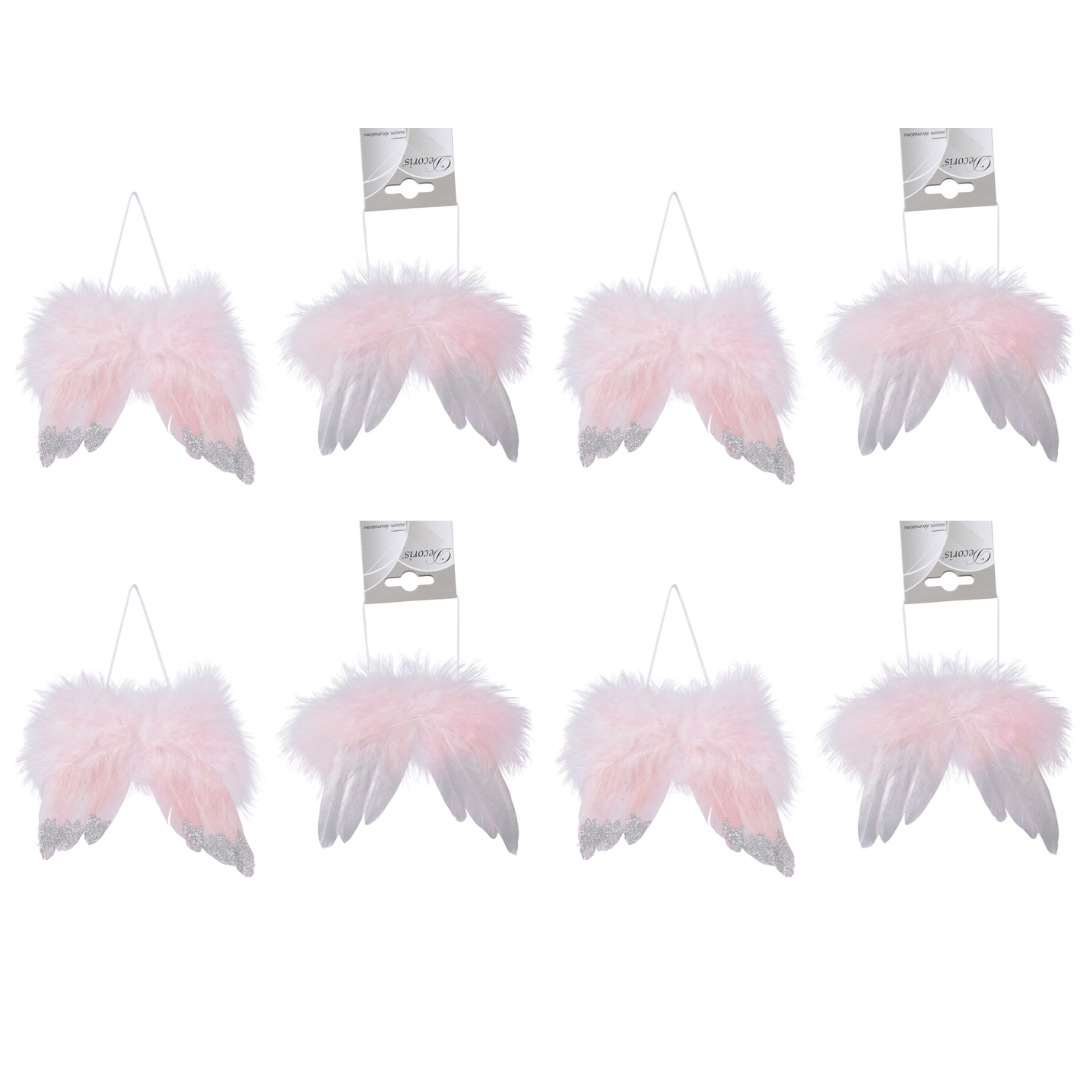 OFFERTA 4 DECORAZIONI ALI APPENDIBILE 14X16CM ROSA PALLIDO ASSORTITA