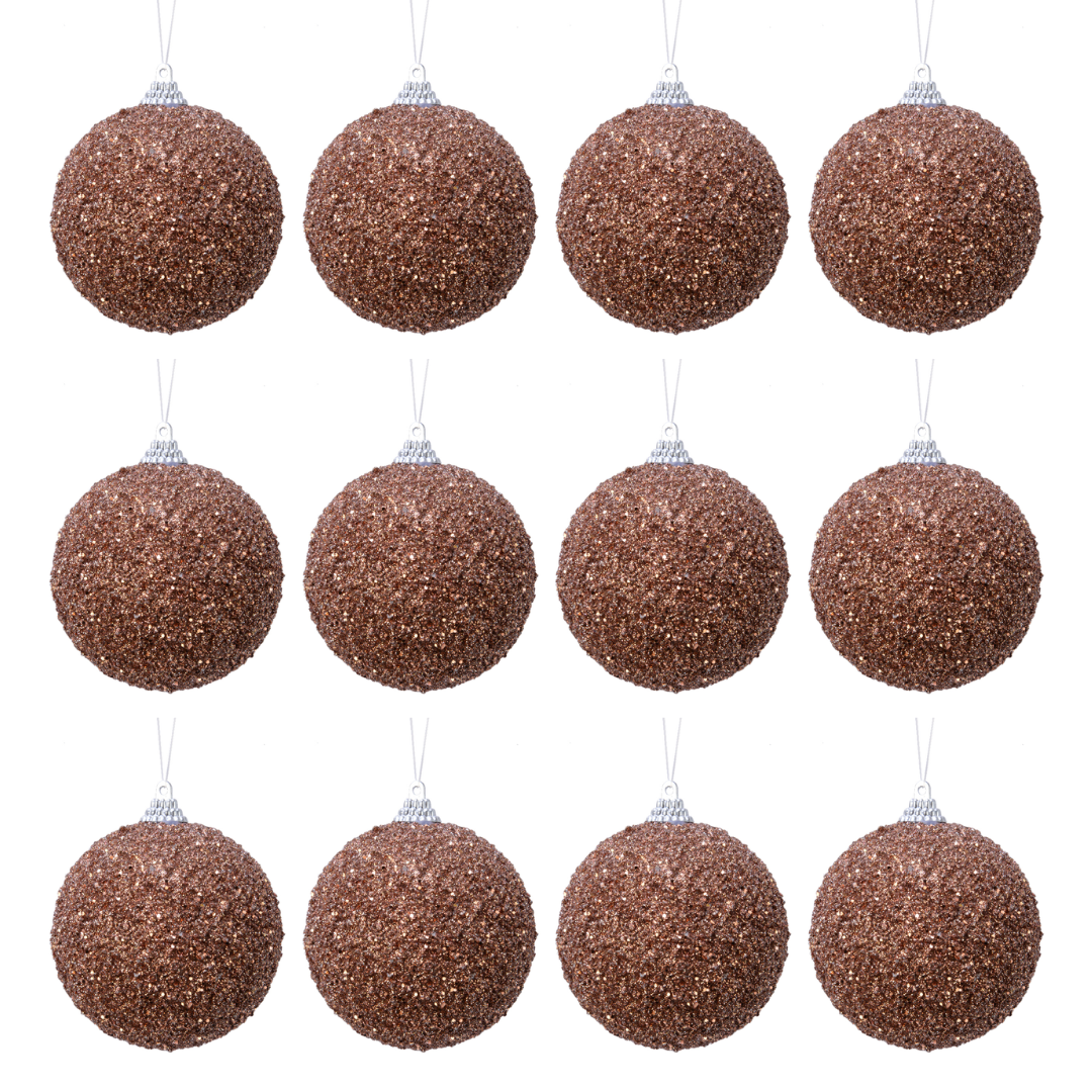 OFFERTA 12 PALLINE DI NATALE D.8CM CON GLITTER MARRONE