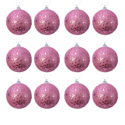 OFFERTA 12 PALLINE DI NATALE D.8CM CON GLITTER ROSA LIPSTICK