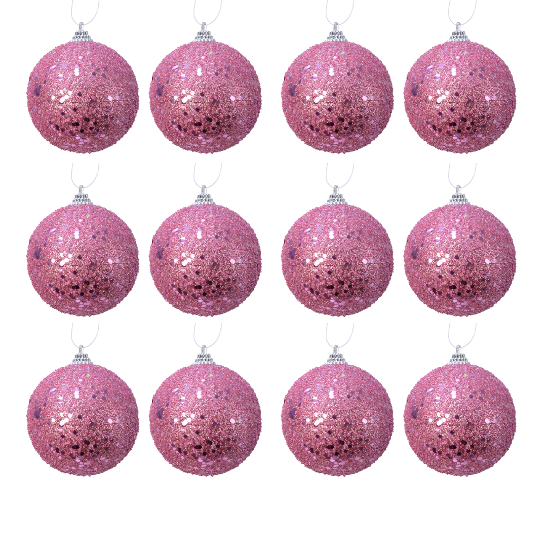 OFFERTA 12 PALLINE DI NATALE D.8CM CON GLITTER ROSA LIPSTICK