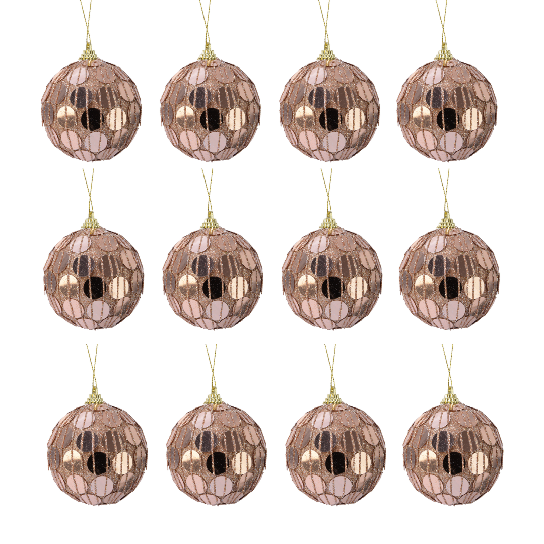 OFFERTA 12 PALLINE DI NATALE D.8CM CON GLITTER CARAMELLO