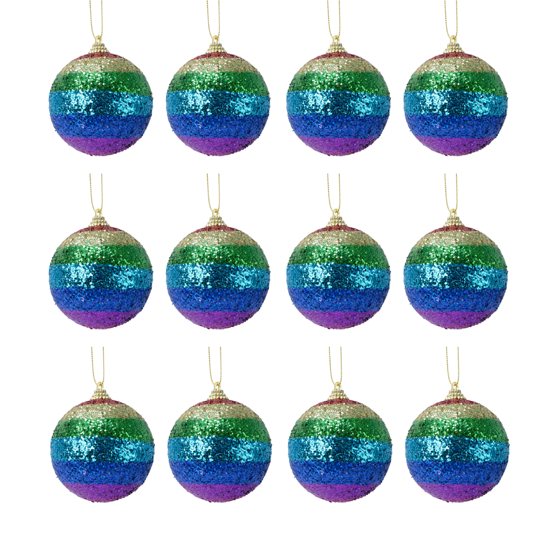 OFFERTA 12 PALLINE DI NATALE D.8CM CON GLITTER MULTICOLORE