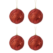 OFFERTA 4 PALLINE DI NATALE D.8CM CON GLITTER ROSSO