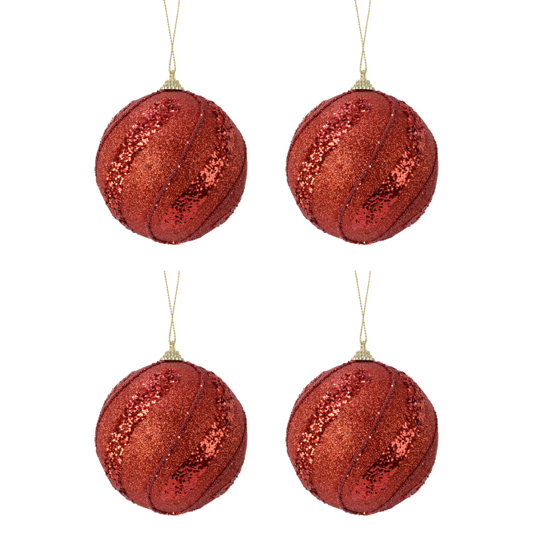 OFFERTA 4 PALLINE DI NATALE D.8CM CON GLITTER ROSSO