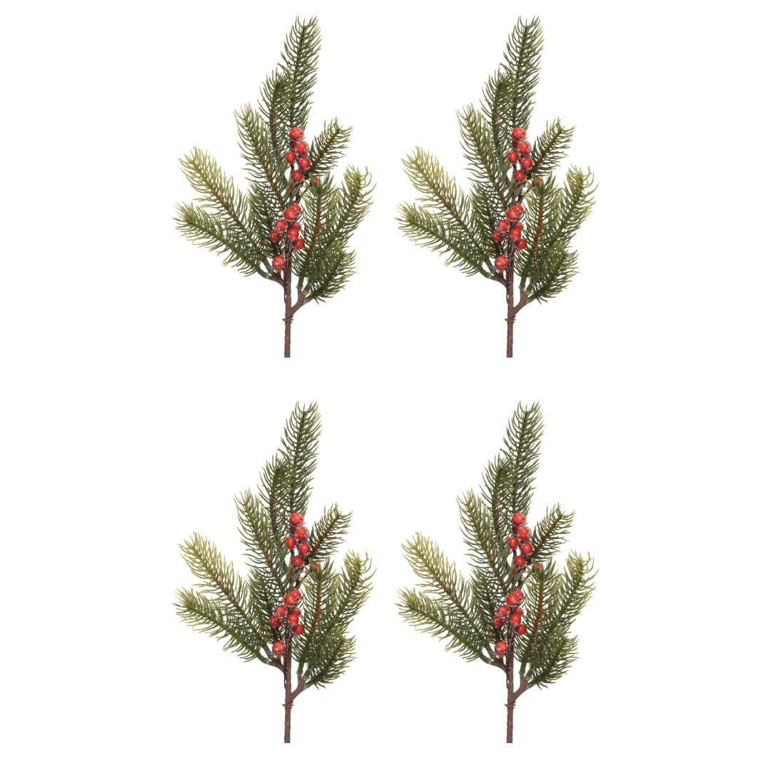 OFFERTA 4 RAMI NATALIZI DI PINO CON BACCHE H36CM
