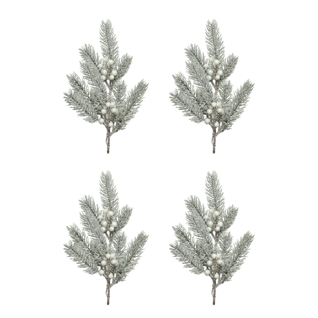 OFFERTA 4 RAMI NATALIZI PINO CON BACCHE H36CM BIANCO