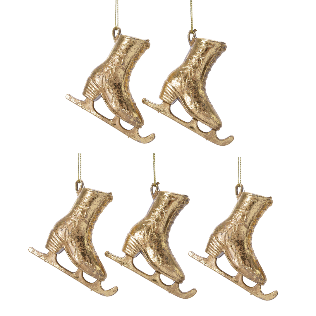 OFFERTA 5 PATTINI DA GHIACCIO APPENDIBILI 4X8X8CM ORO ANTICO