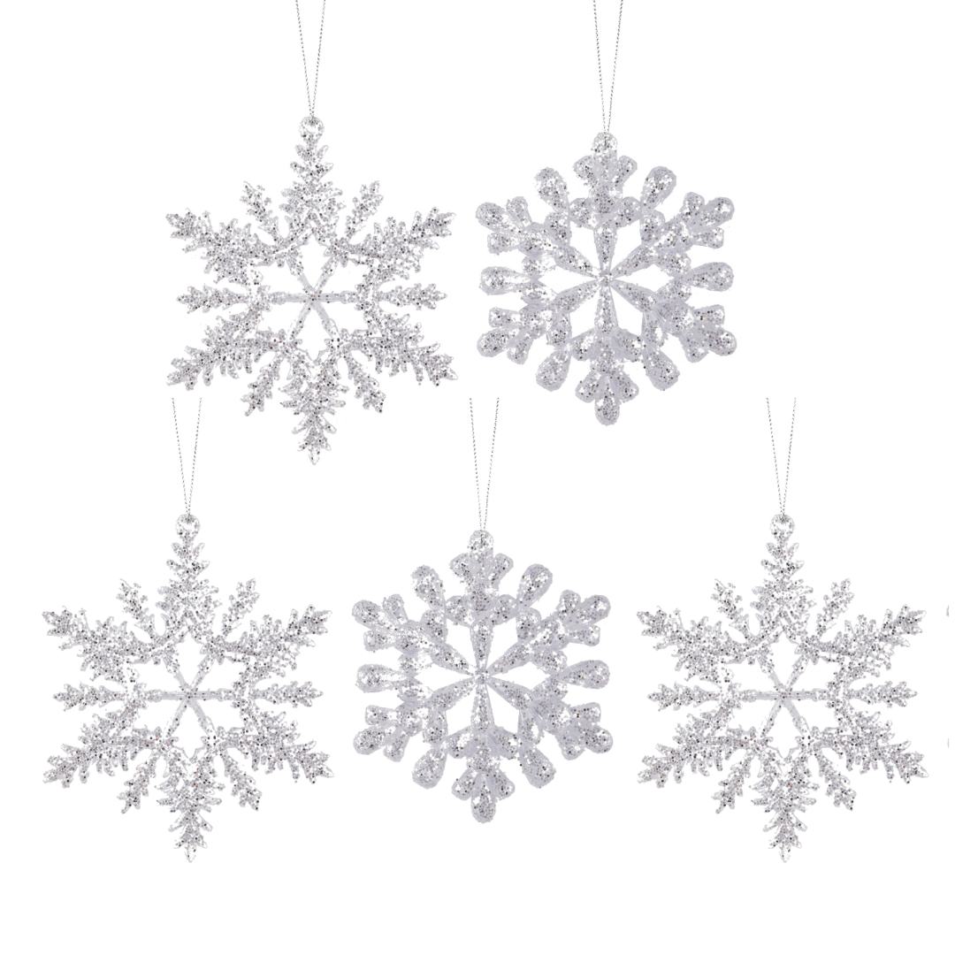 OFFERTA 5 FIOCCHI DI NEVE DA APPENDERE TRASPARENTE/ARGENTO MODELLO ASSORTITO