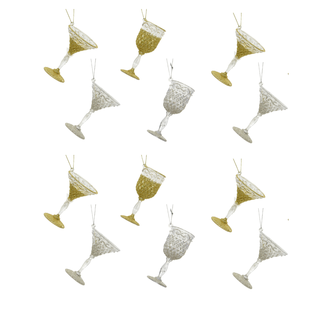 OFFERTA 12 CALICI APPENDIBILI H.10CM TRASPARENTE MODELLO ASSORTITO