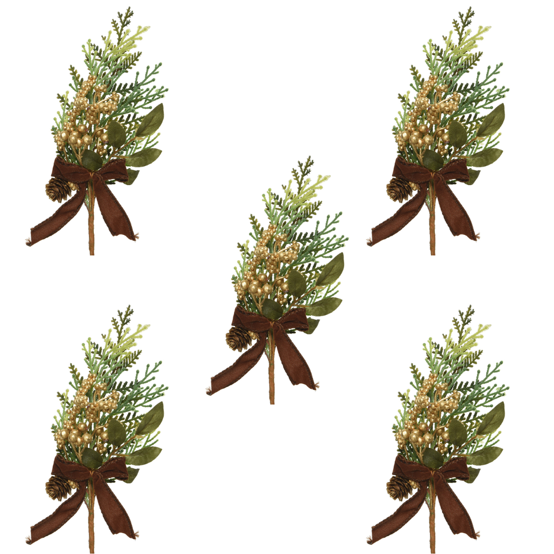 OFFERTA 5 RAMI NATALIZI CON BACCHE H26CM VERDE/ORO