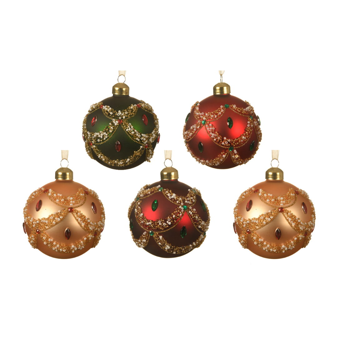 OFFERTA 5 PALLINE IN VETRO D.8 CON DECORAZIONI ORO COLORE ASSORTITO