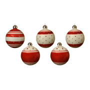 OFFERTA 5 PALLINE DI NATALE IN VETRO D.8CM BIANCO/ROSSO