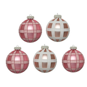 OFFERTA 5 PALLINE IN VETRO D.8 ROSA CHIARO/SCURO CON DECORAZIONI MODELLO ASSORTITO