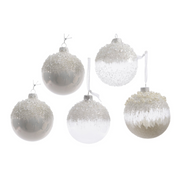 OFFERTA 5 PALLINE DI NATALE 8CM BIANCO/TRASPARENTE CON PERLINE ASSORTITA