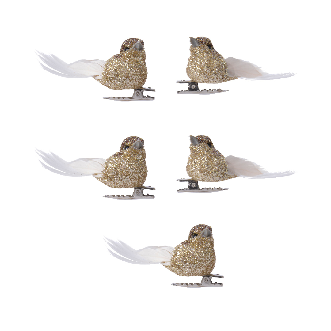 OFFERTA 5 UCCELLINI CON CLIP ORO 2X5X2,5CM MODELLO ASSORTITO
