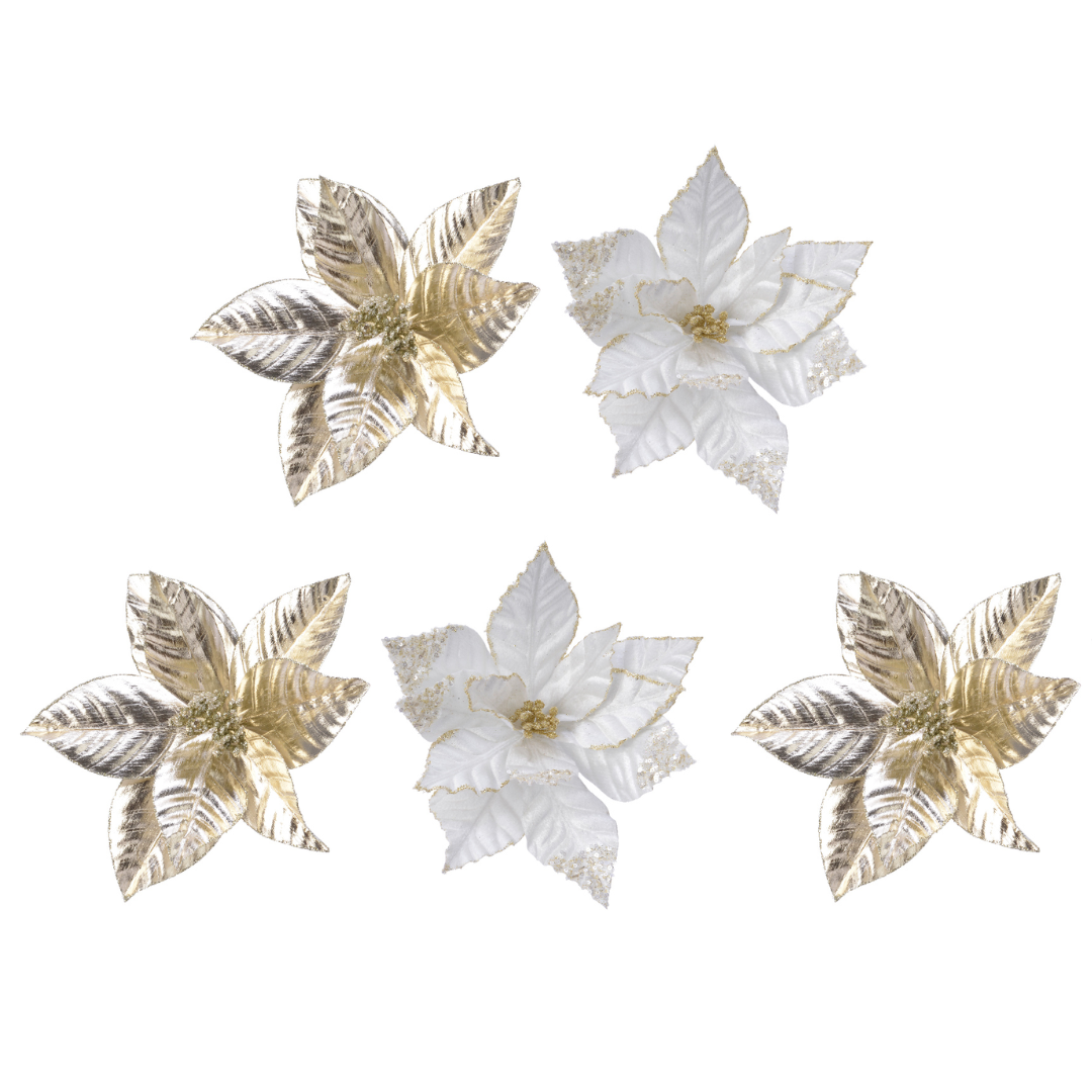 OFFERTA 5 POINSETTIE CON CLIP E GLITTER 27X5CM COLORE ASSORTITO