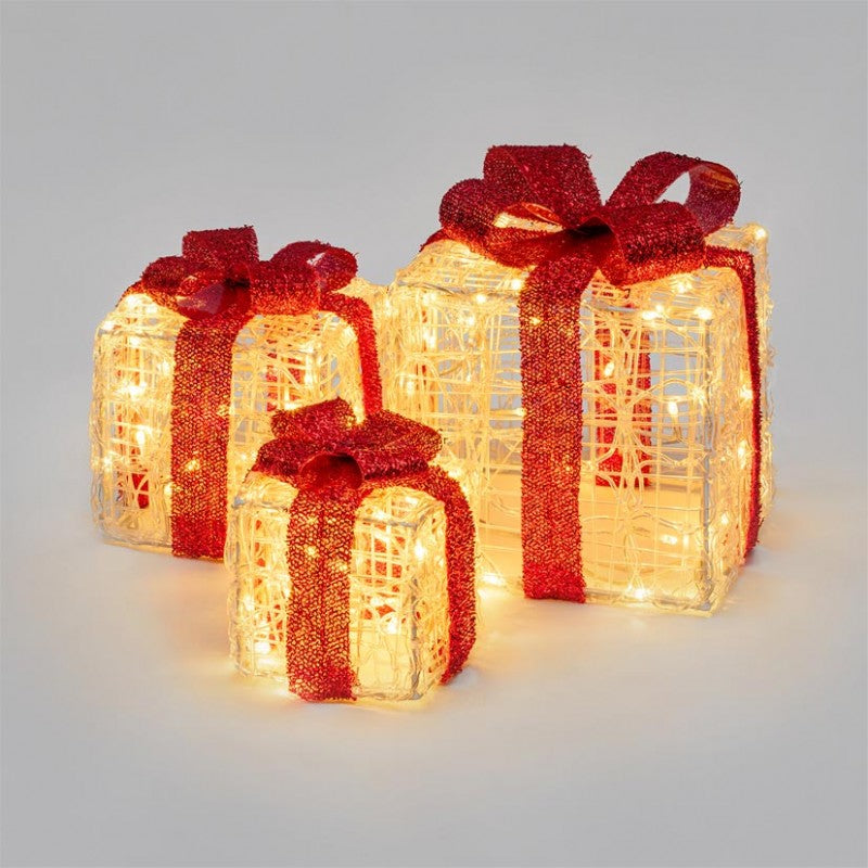 3-teiliges Geschenkpaket-Set H25/20/15cm 120 Dual-LED warmweiß Peraga Christmas