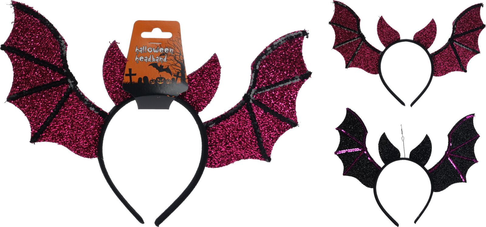 Cerchietto per capelli di Halloween con pipistrello, viola e nero