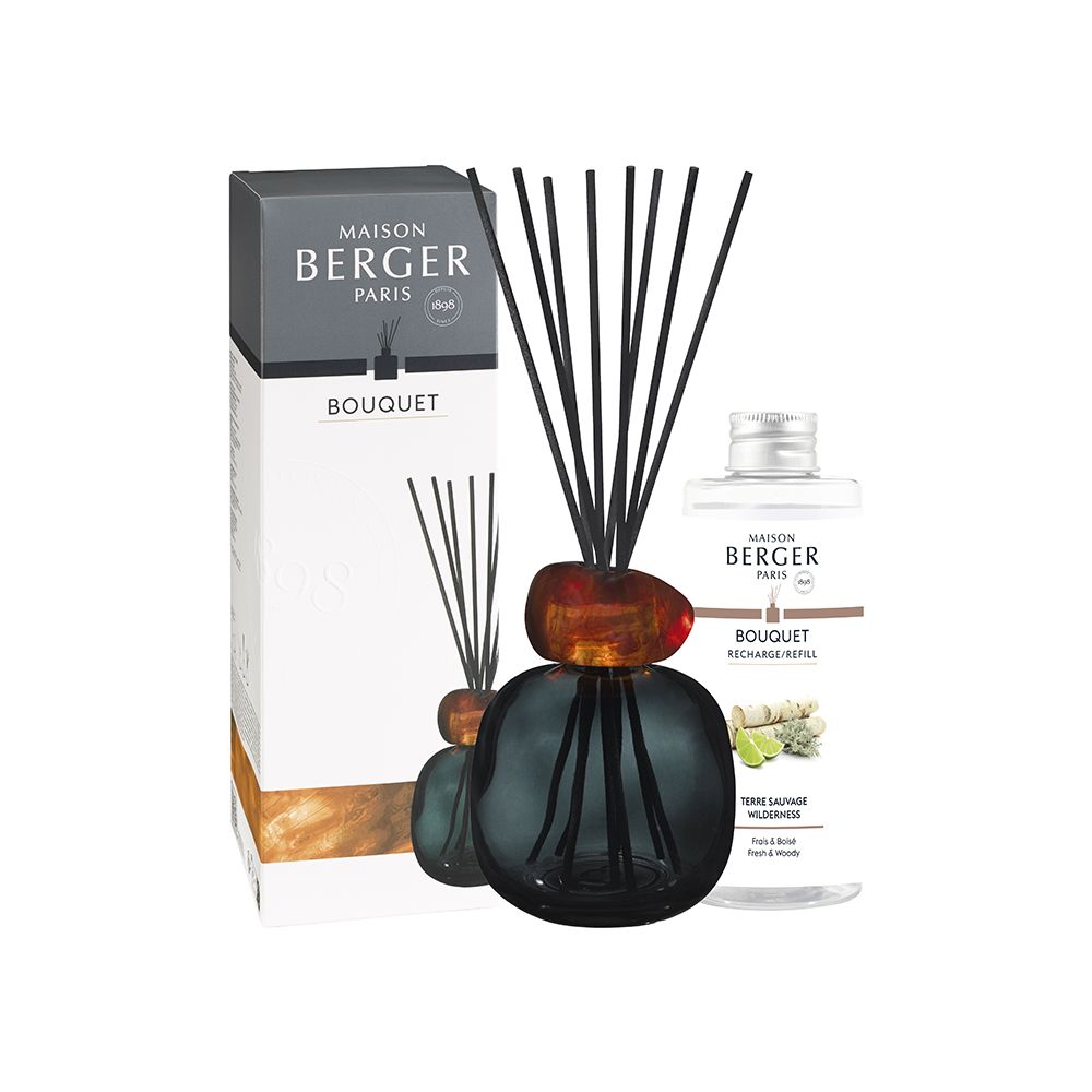 Maison Berger - Diffusore di profumo a bastoncini MINERAL Noir + 200ml Terre Sauvage