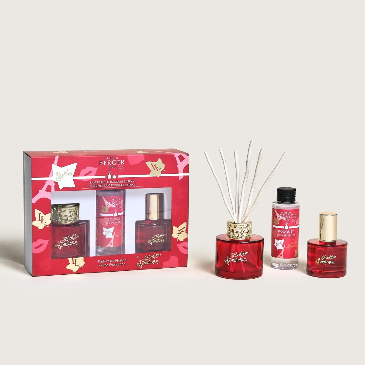 Maison Berger Paris Duo Mini Bouquet + Spray "Lolita Lempicka Sweet" 90 ml + 50 g - Rosso/Oro