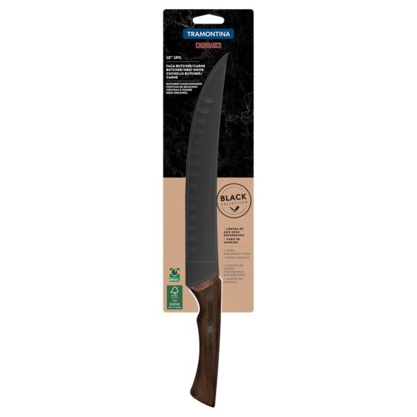 COLTELLO PER CARNE LAMA ACCIAIO INOX ANNERITO E MANICO IN LEGNO