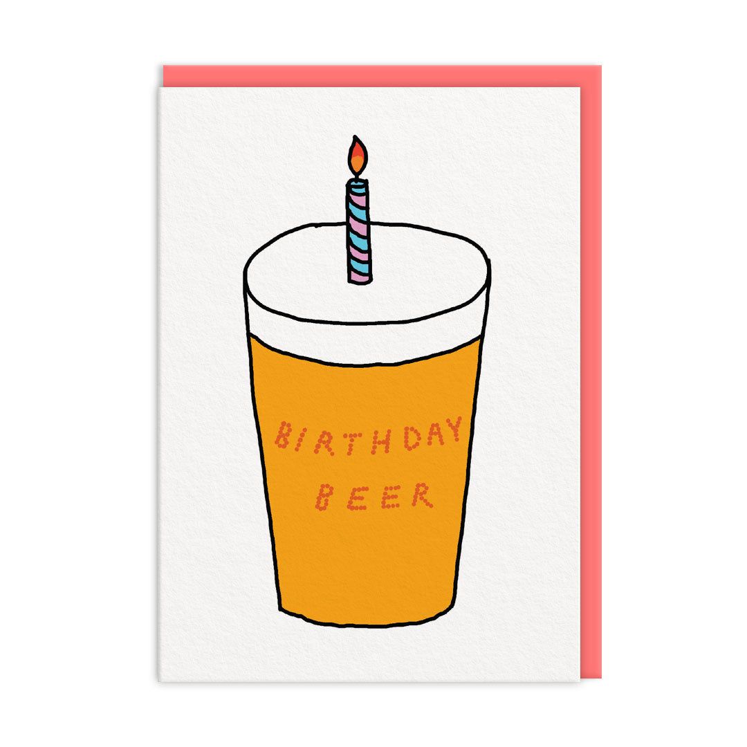 Ohh Deer Biglietto di auguri "Birthday Beer" A6, corallo/bianco