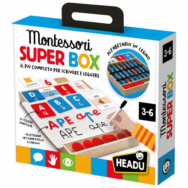 Montessori SUPER BOX per scrivere e leggere 3-6 anni Headu