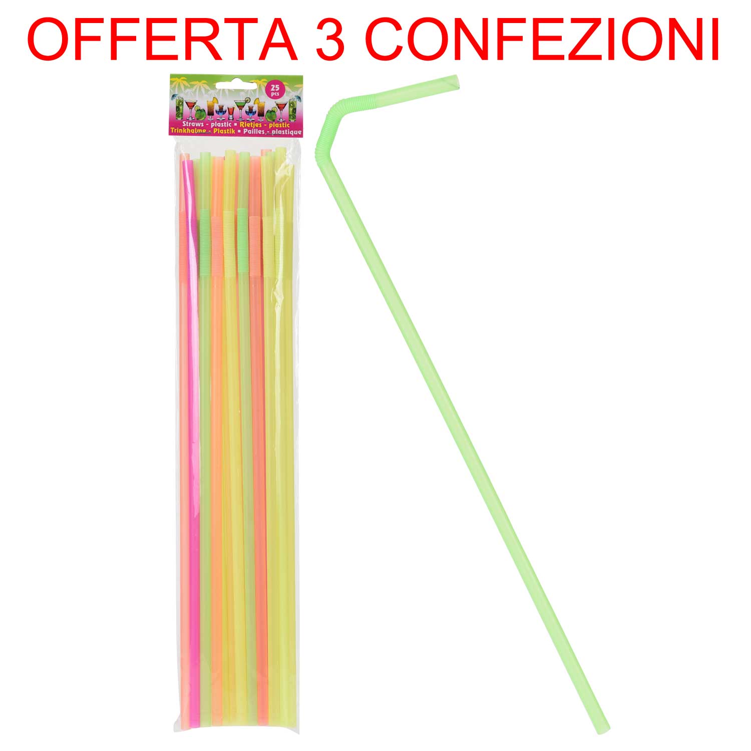 OFFERTA 3 CONFEZIONI 25 CANNUCCE 44CM COLORI ASSORTITI