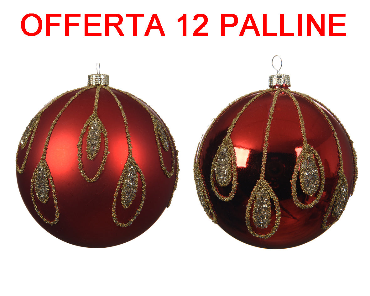 OFFERTA 12 PALLINE DI NATALE 8CM ROSSO LUCIDA/OPACA ASSORTITA