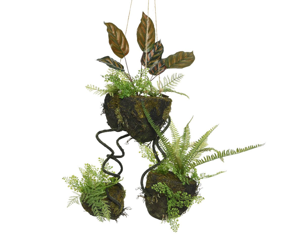 DECORAZIONE APPENDIBILE MUSCHIO E FOGLIE ARTIFICIALI IN VASO 78X43X97CM