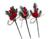 Pick con bacche floccate rosse e fiocco 7 x 3 x 19 cm modello assortito Mercury