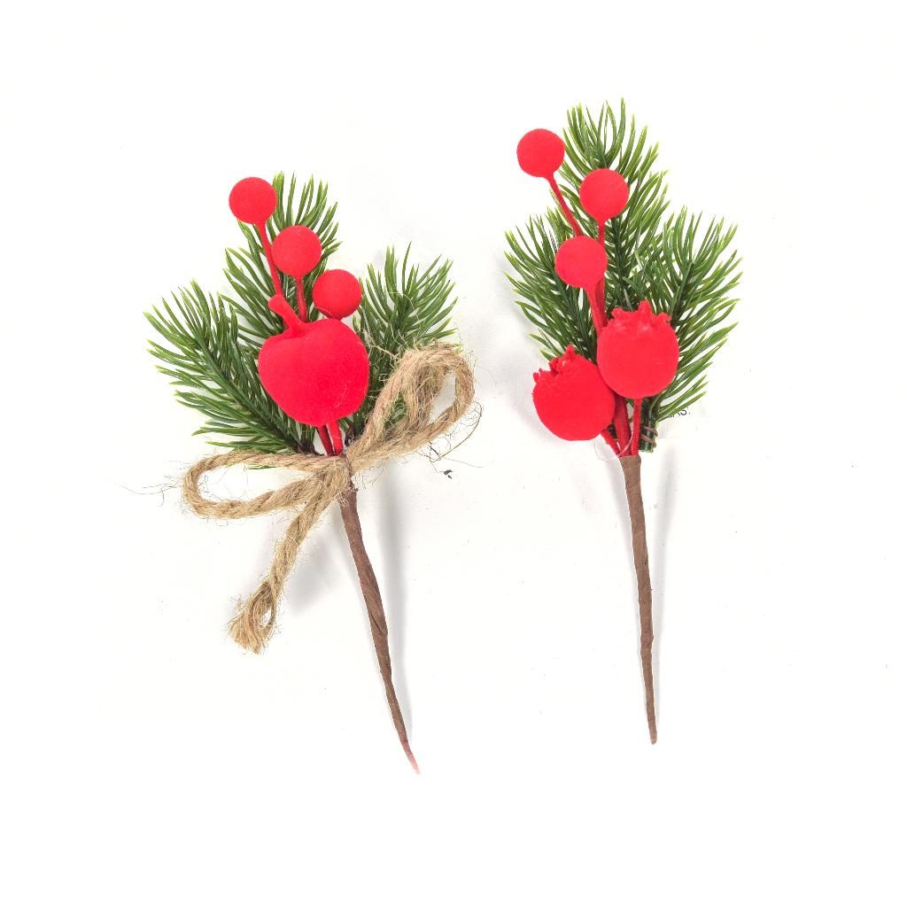 Pick con bacche floccate rosse H15 cm modello assortito Mercury