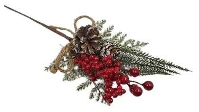 Pick con bacche rosse e pigne H30 cm Mercury
