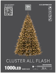 Catena cluster 1000 LED All Flash bianco caldo con filo trasparente e spina Mercury