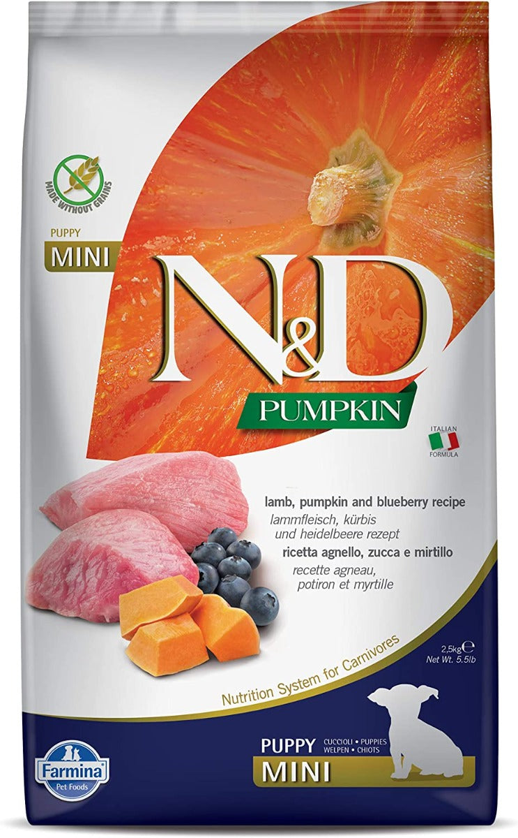 CROCCHETTE N&D PUMPKIN CANE PUPPY MINI CON AGNELLO ZUCCA E MIRTILLO 2,5 KG