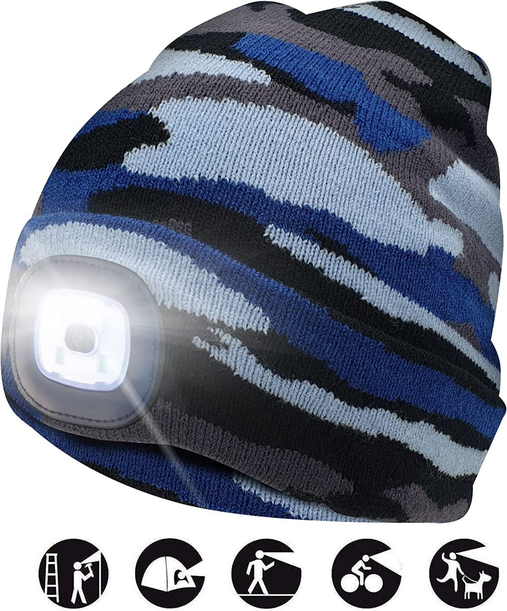 CAPPELLO IN STOFFA CON LUCE LED BLU FANTASIA MILITARE TAGLIA UNICA