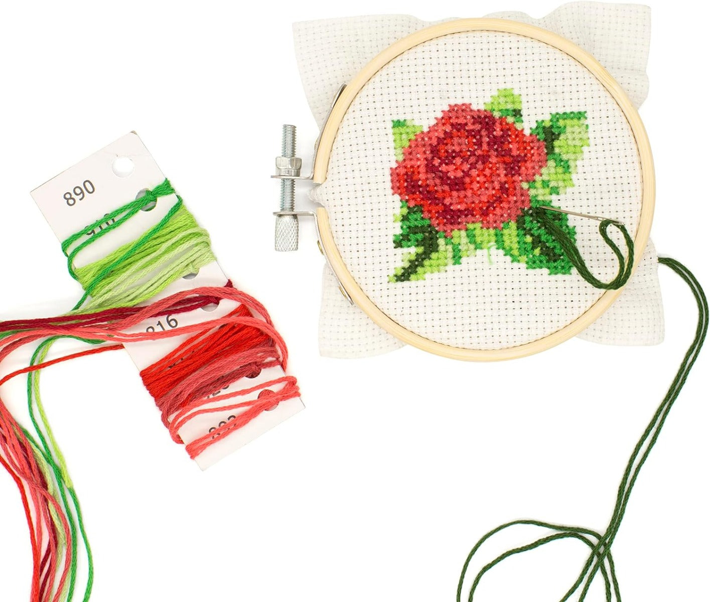 MINI KIT DA RICAMO ROSA - PUNTO CROCE
