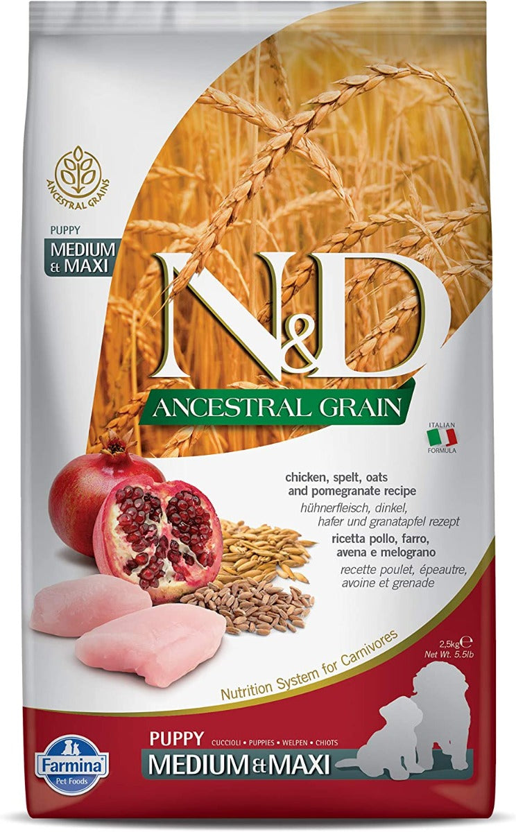 CROCCHETTE CANE ANCESTRAL DOG MEDIUM E MAXI PUPPY LOW GRAIN CON POLLO E MELOGRANO 2,5KG