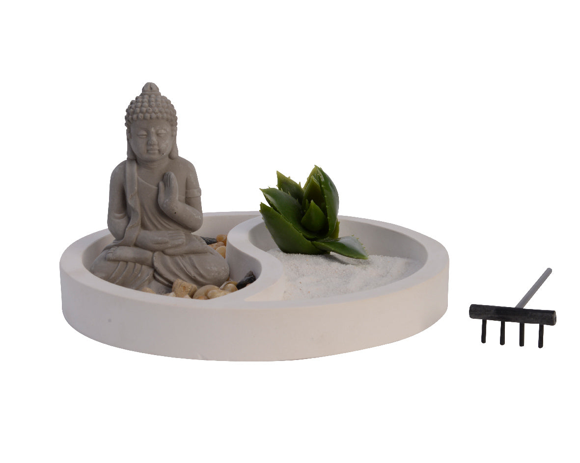 COMPOSIZIONE ZEN BUDDHA CON PIANTA ARTIFICIALE 12CM