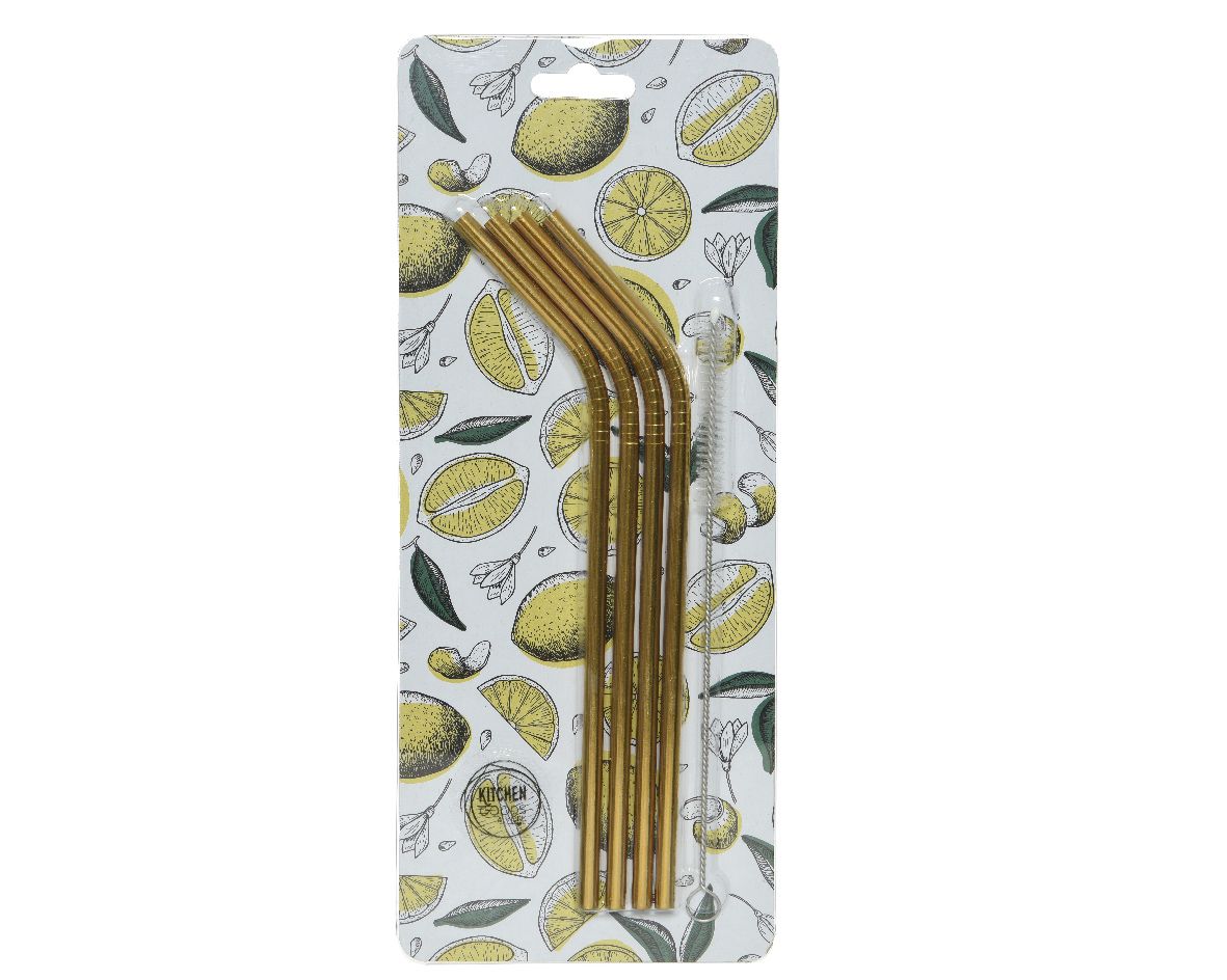 SET 4PZ CANNUCCIA RIUTILIZZABILE IN METALLO 21X0,6CM ORO