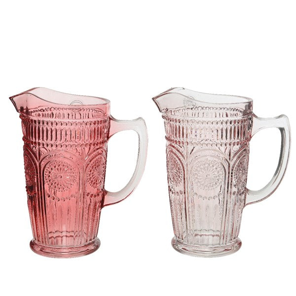 CARAFFA DI VETRO CON DECORAZIONE FIORE IN RILIEVO COLORE ASSORTITO