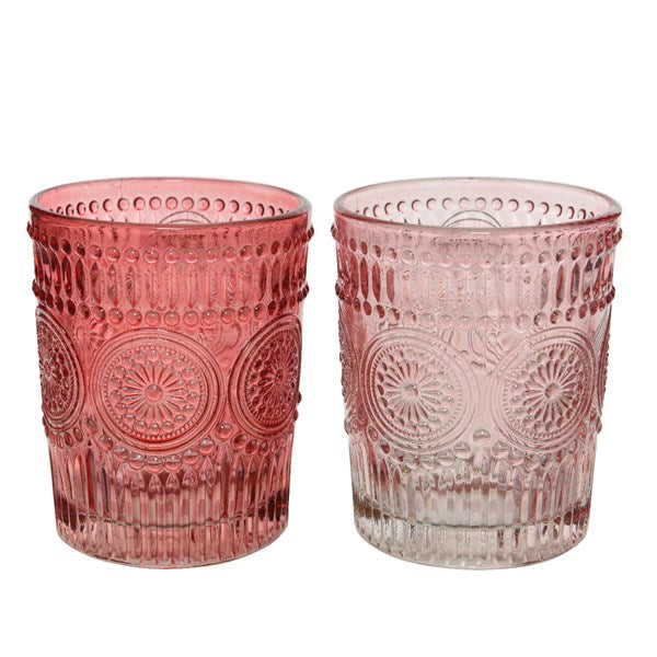BICCHIERE DI VETRO CON DECORAZIONE FIORE IN RILIEVO COLORE ASSORTITO
