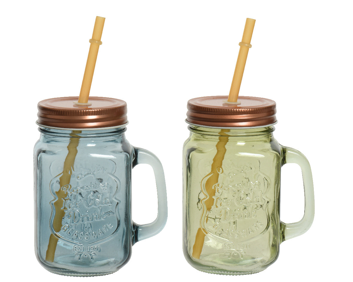 BICCHIERE A FORMA DI BARATTOLO CON CANNUCCIA ASSORTITO